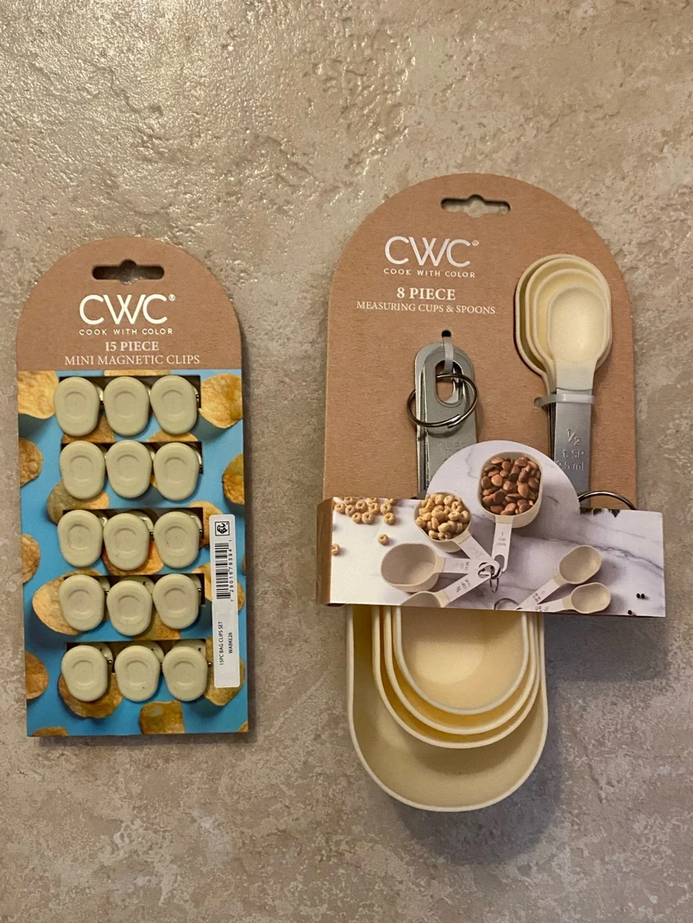 CWC Cook With Color Cream Mini Magnetic Clips & Measuring Cups & Spoons Set
